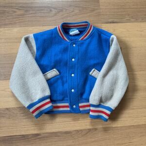 Baby Toddlers Vintage 80's Donmoor Blue Red Fleece Snap Bomber Jacket Coat Sz 3T